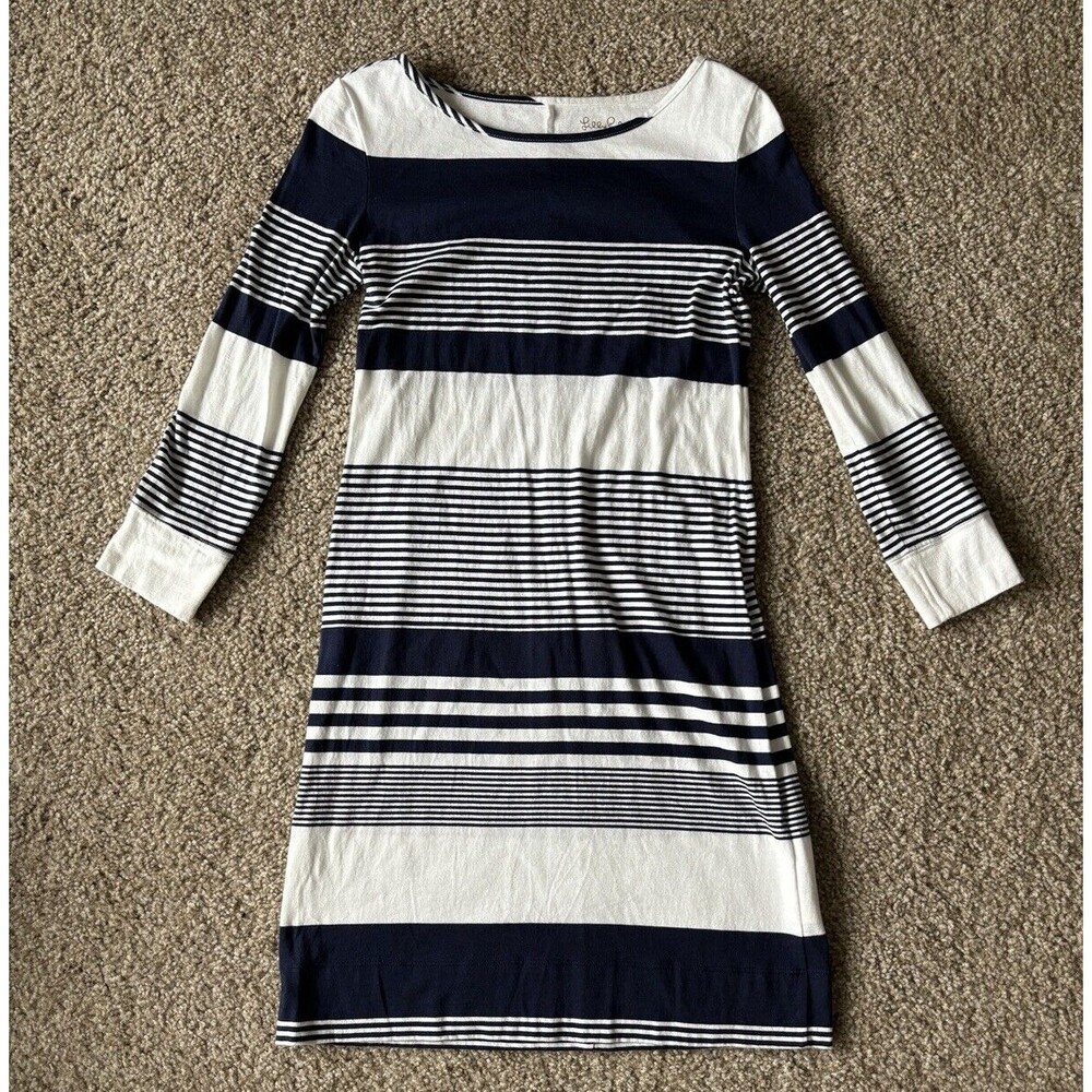 Lilly Pulitzer XXS‎ XS Dress Preppy Striped Cotton Stretchy White Navy Nautical
